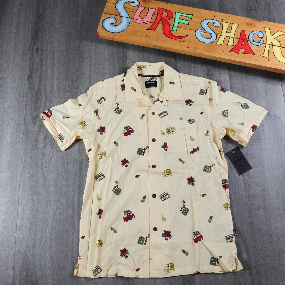 Mens Hurley Kingston Jamaican SS Print Short Sleeve Button Down Shirt Size M
